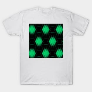 overlapping green diamond shape repeating on black background T-Shirt